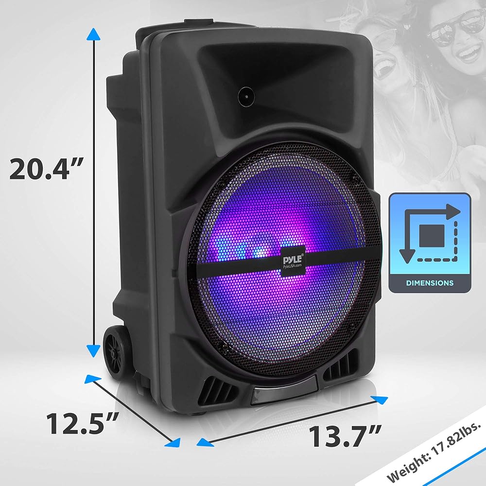 Pyle Wireless Portable PA Speaker System 800W Powered Bluetooth Indoor &amp; Outdoor DJ Stereo Loudspeaker with MP3 AUX 3.5mm Input, Flashing Party Light &amp; FM Radio-PPHP1244B,Black