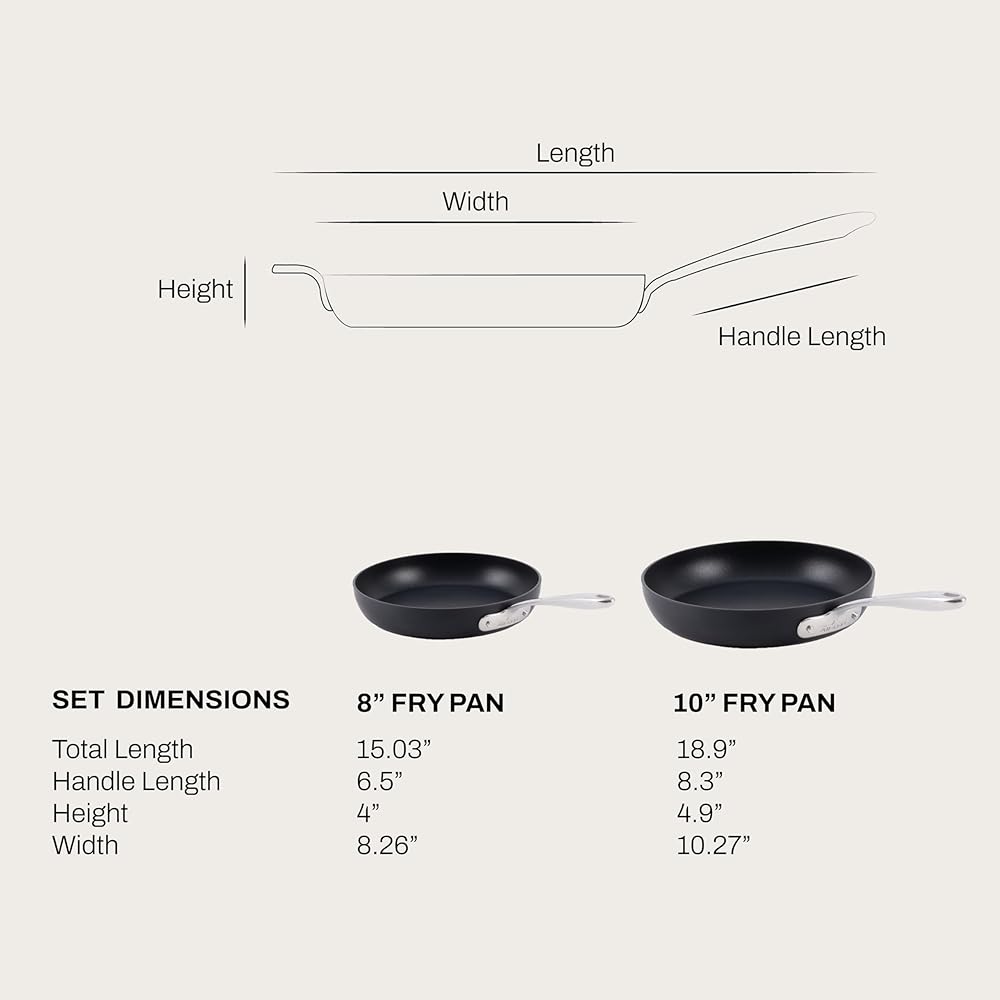 All-Clad HA1 Hard Anodized Non Stick Fry Pan Set 2 Piece, 8, 10 Inch, Induction, Oven Broiler Safe 500F, Pots and Pans Set, Kitchen Frying Pans, Skillets, Premium Cookware, Home, Dishwasher Safe Black