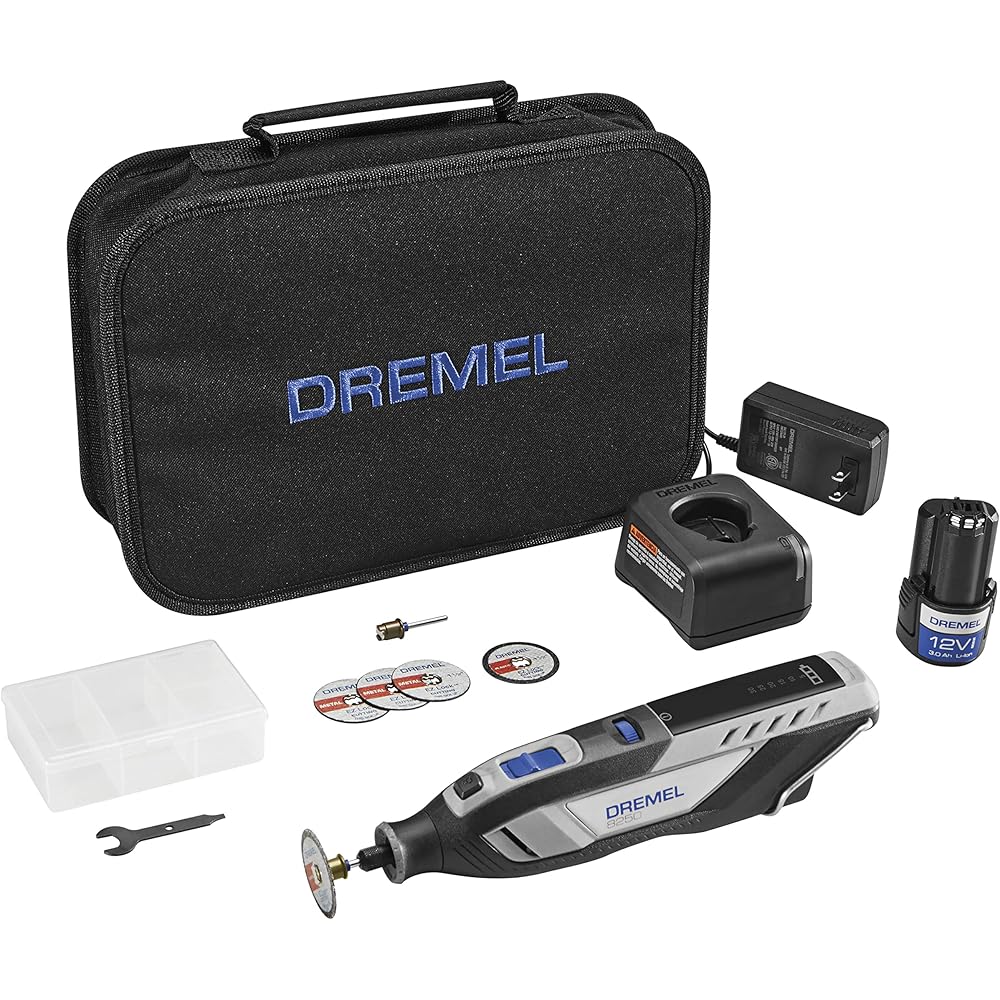 Dremel 8250-5 12V Lithium-Ion Variable Speed Cordless Rotary Tool with Brushless Motor 5 Rotary Tool Accessories, 3Ah Battery, Charger, and Tool Bag