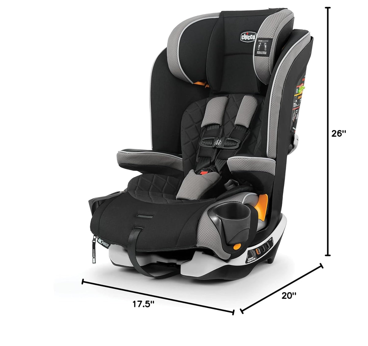 Chicco MyFit® Zip Harness + Booster Car Seat, 5-Point Harness Car Seat and High Back Booster Seat, Zip &amp; Wash Fabric, for Children 25-100 lbs. | Nightfall/Black