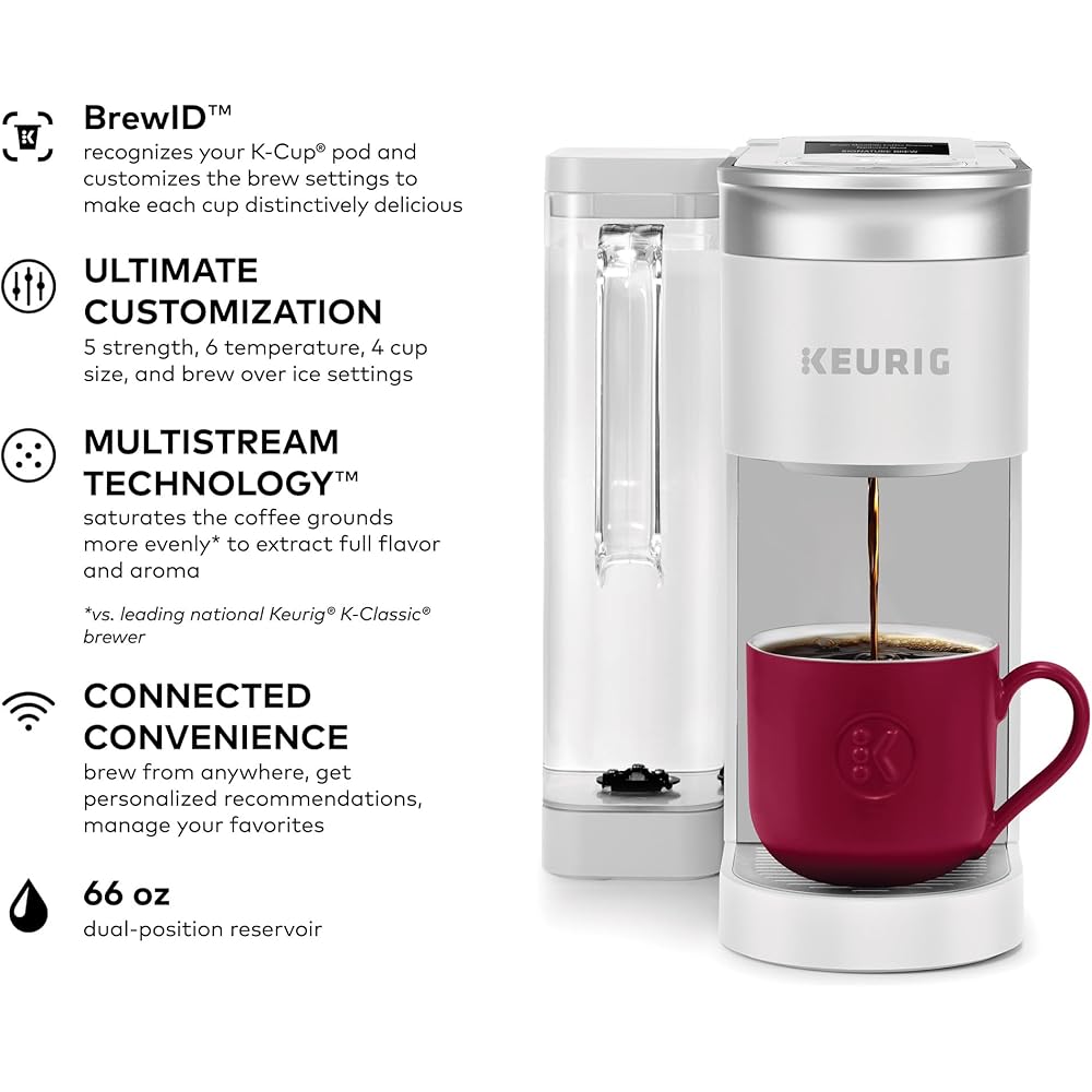 Keurig K-Supreme SMART Single Serve Coffee Maker With WiFi Compatibility, 4 Brew Sizes, And 66oz Removable Reservoir, Compatible with Alexa, White