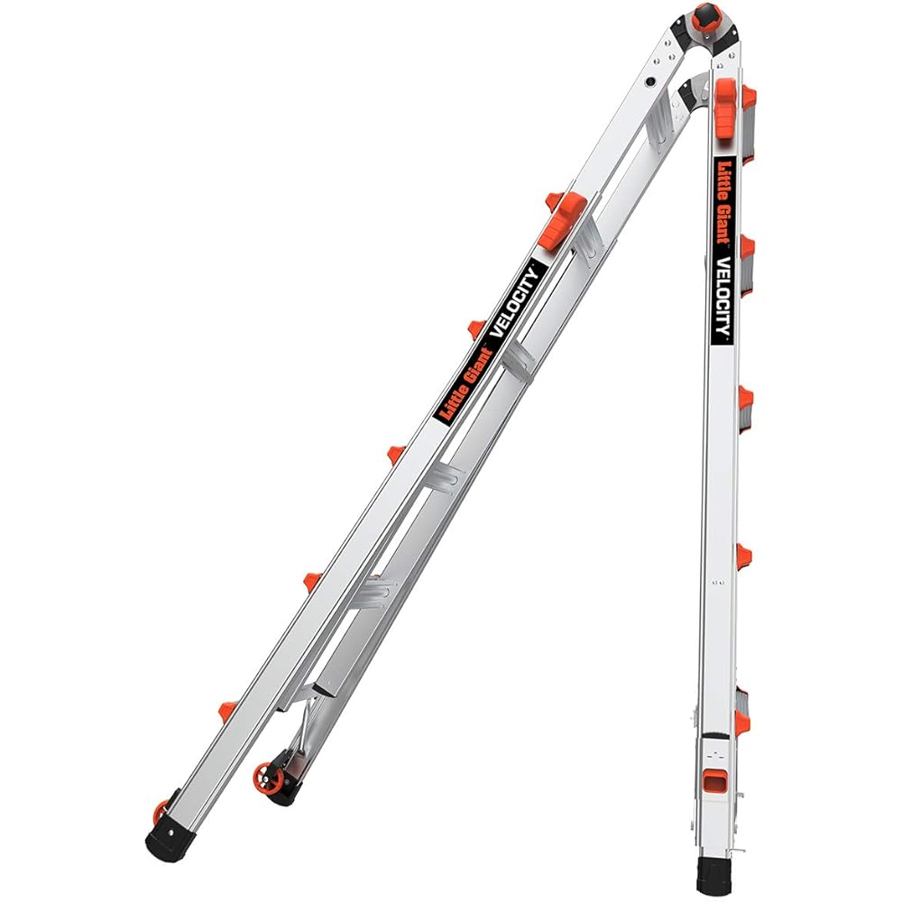 Little Giant Ladders Velocity, 22-Ft Folding Multi-Position Ladder, Aluminum, 300 lb Load Capacity, Type 1A Extra Heavy Duty, 22-Ft Reach, with Ratchet Levelers and Wheels (15422-801)