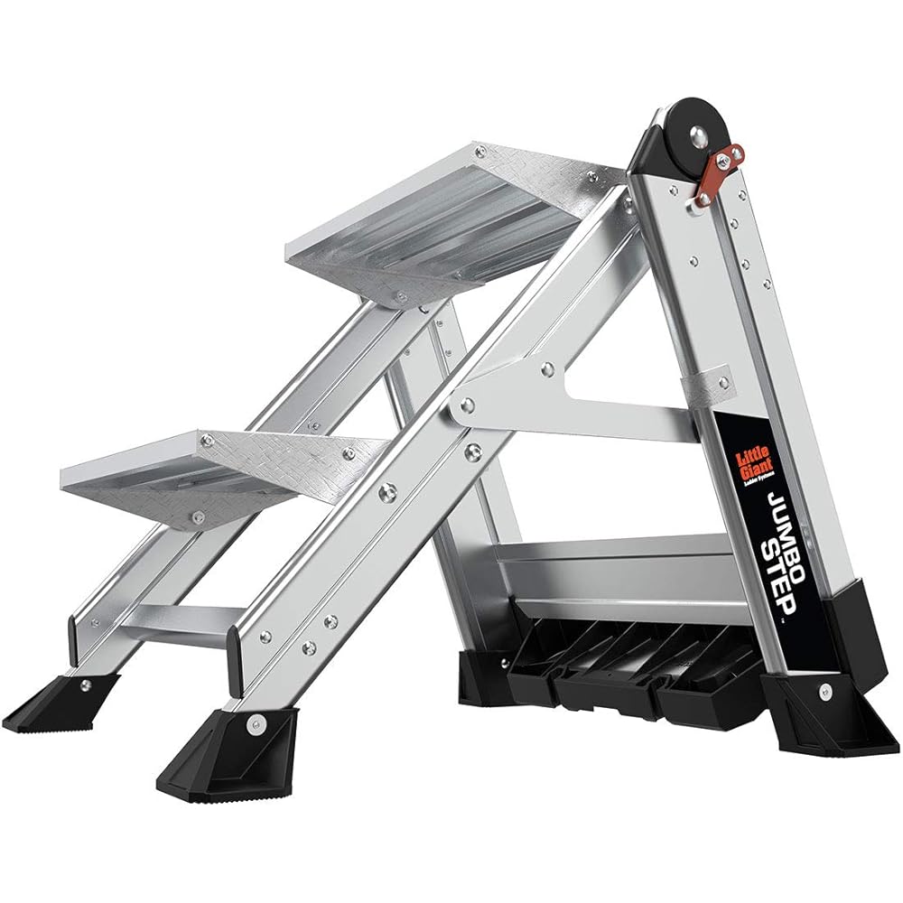 Little Giant Ladders, Jumbo Step, 2-Step, 2 foot, Step Stool, Aluminum, Type 1AA, 375 lbs weight rating, (11902), Silver