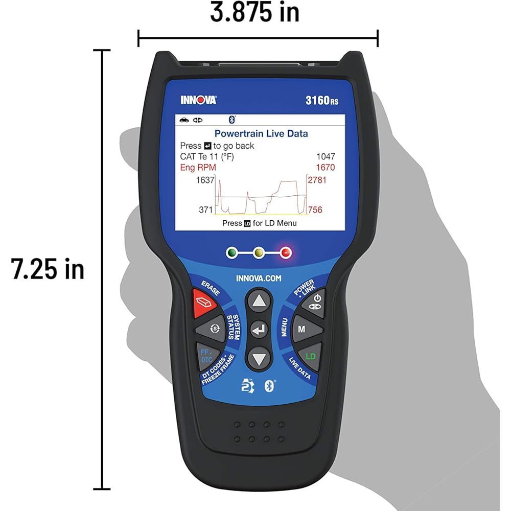 INNOVA 3160RS OBD2 Scanner, ABS Brake Bleeder, ABS SRS Engine Transmission Diagnoses, Airbag Light Reset, Car Battery Tester &amp; Alternator Tester, Battery Reset, Fix &amp; Parts Recommendations
