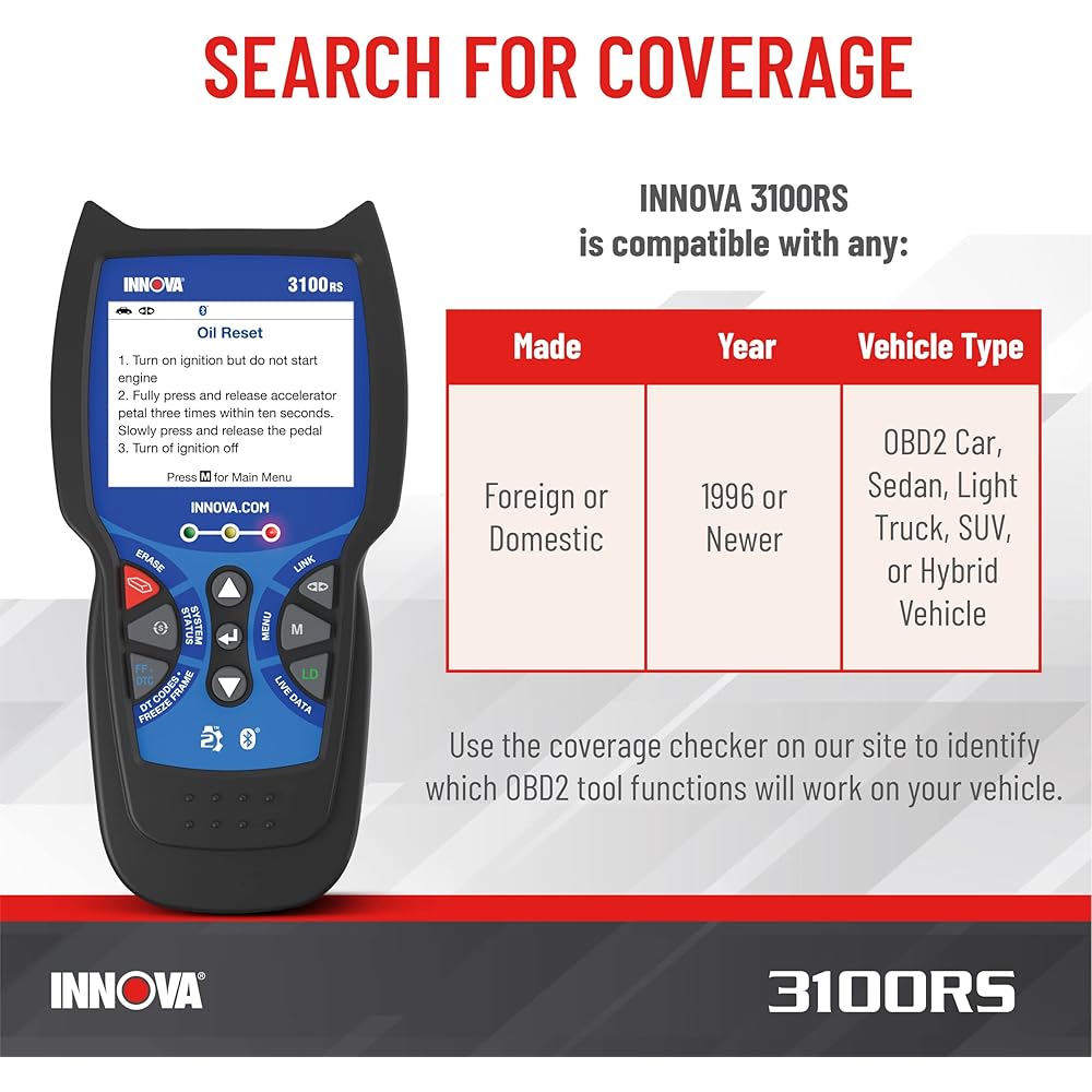INNOVA 3100RS, OBD2 Scanner, ABS SRS Airbag Scan Tool with Airbag Light &amp; Oil Light Reset, Stream Graph &amp; Record Live Data, Get Suggested Repair &amp; Parts on iPhone or Android