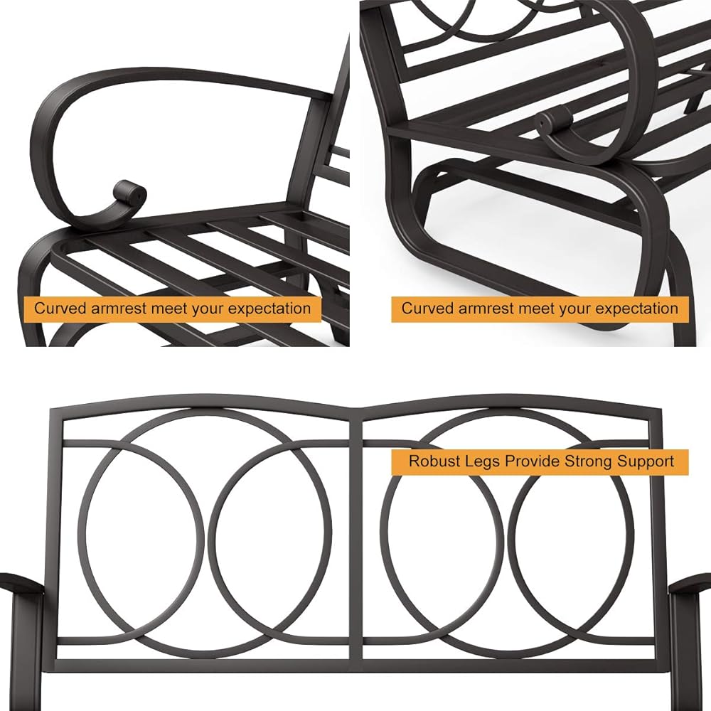 Giantex Outdoor Glider Bench, Patio 2 Person Loveseat with Removable Cushion, Thick Padded Seat, Stable Steel Frame, Outside Glider Swing Chair for Deck, Poolside, Yard, Balcony, Porch, Beige