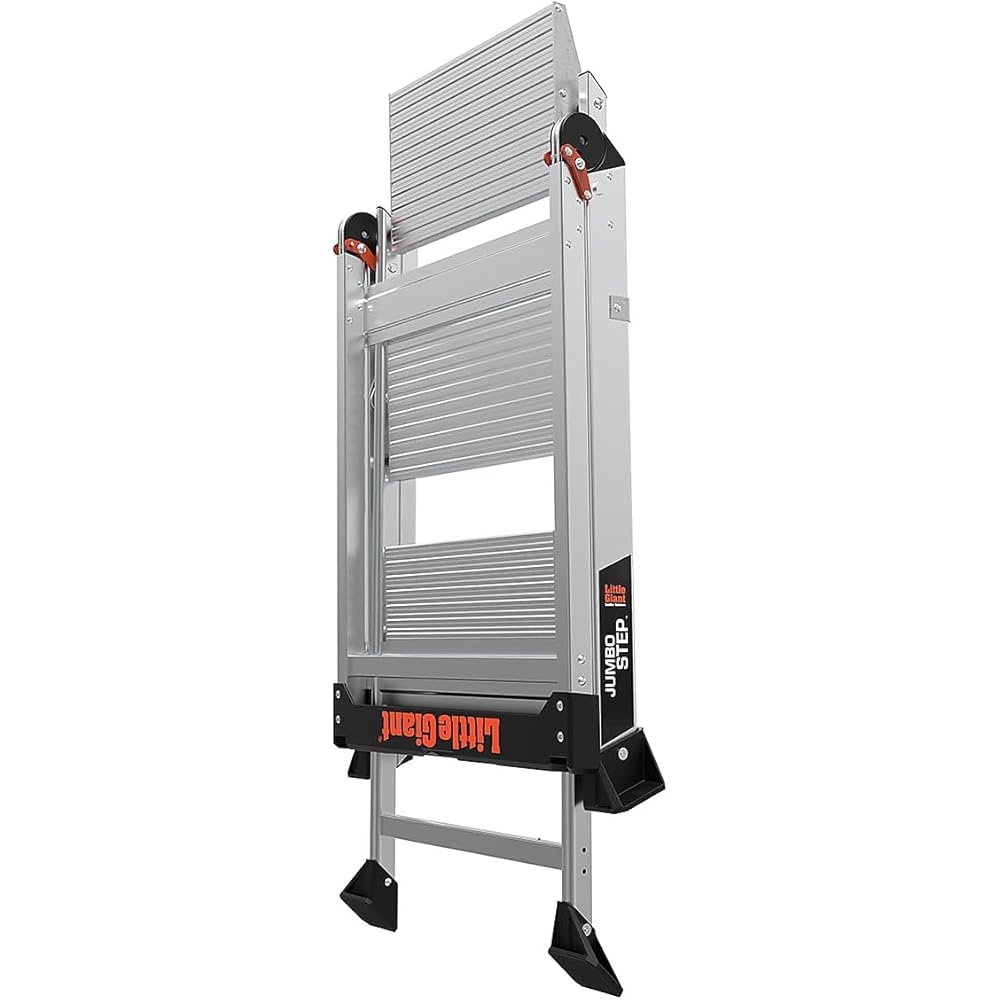 Little Giant Ladders Jumbo Step, Foldable 3-Step Stool, 2.2-Ft Aluminum, with Platform Steps, Handrail, and Tool Tray, 375 lb Load Capacity, Type 1AA, 8.7-Ft Reach, (11903)