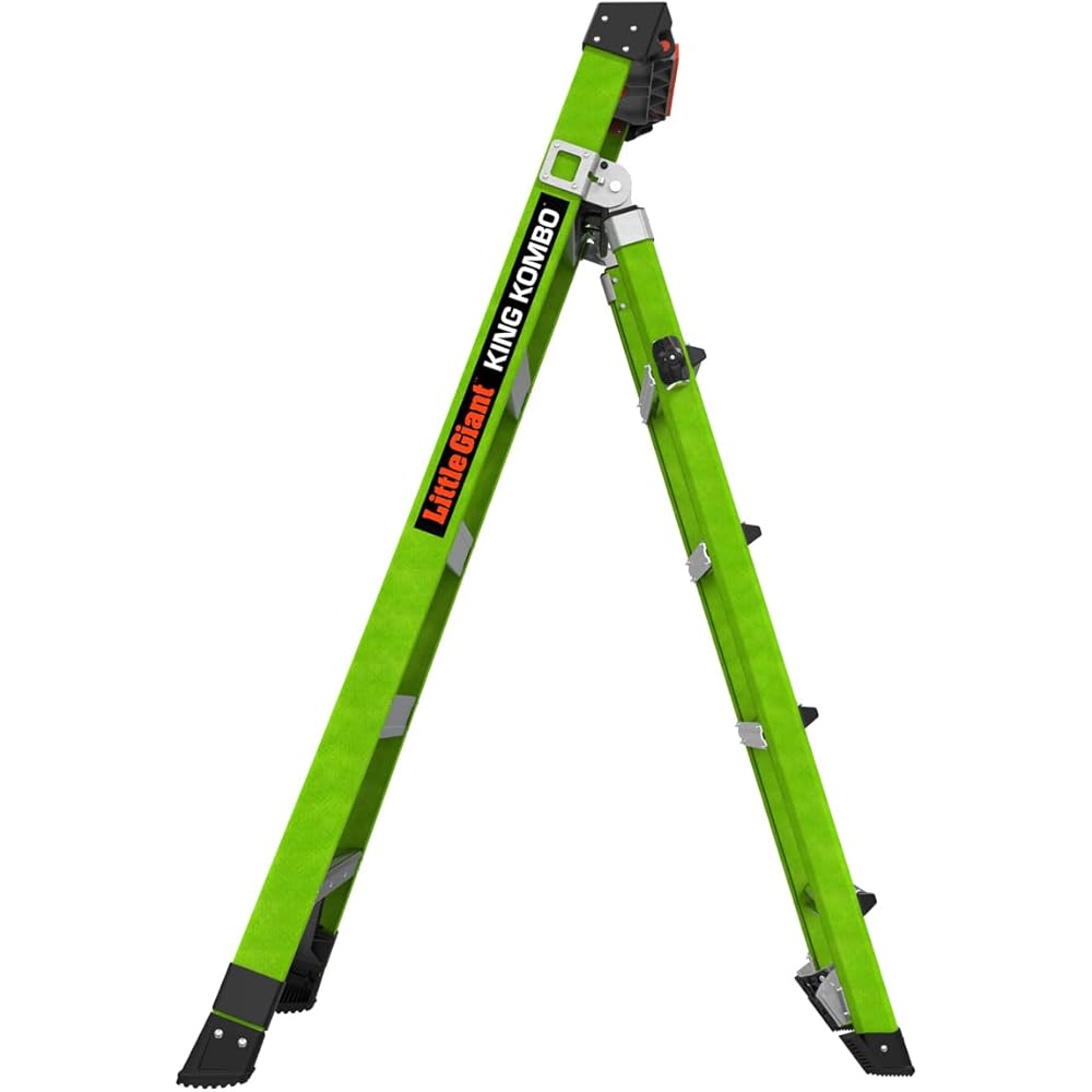 Little Giant Ladders, King Kombo 2.0 XT, Industrial, M6, 6 Ft. A Frame, 10 Ft. Extension, Fiberglass, Type 1AA, 375 lbs Weight Rating, (13936-071), Hi-viz Green