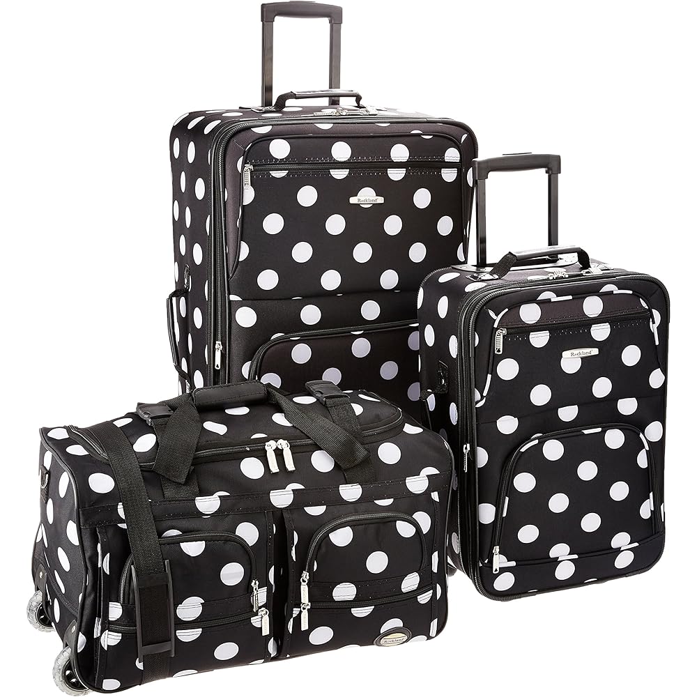 | Rockland Vara Softside 3-Piece Upright Luggage Set, Expandable,Black dot, (20/22/28) | Suitcases
