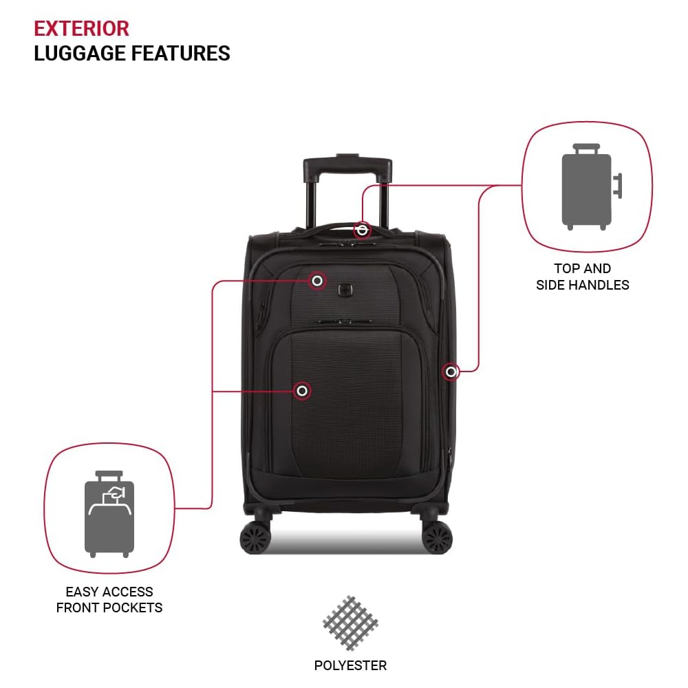 | SwissGear Sion II Softside Expandable Luggage with Spinner Wheels, Black, 3-Piece Set (20/24/28) | Suitcases