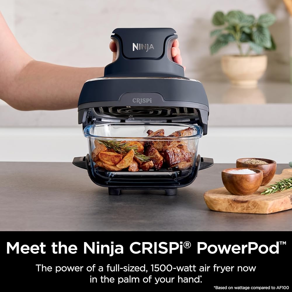 Ninja Crispi 4-in-1 Portable Glass Air Fryer Cooking System, 1500W, 4QT &amp; 6-Cup TempWare Glass Containers with Storage Lids, Microwave, Freezer &amp; Dishwasher Safe, Cyberspace Gray, FN101GY