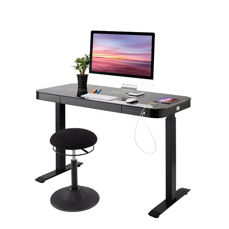 47 Airlift Tempered Glass Electric Standing Desktop Dual 2.4A USB Charging Port Height Adjustable - Seville Classics