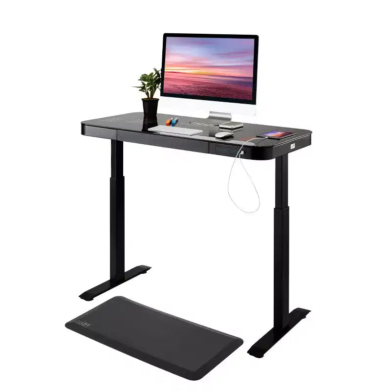 47 Airlift Tempered Glass Electric Standing Desktop Dual 2.4A USB Charging Port Height Adjustable - Seville Classics