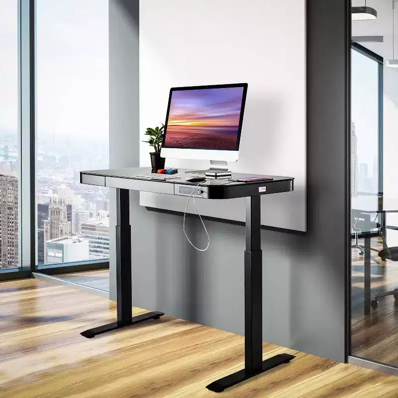 47 Airlift Tempered Glass Electric Standing Desktop Dual 2.4A USB Charging Port Height Adjustable - Seville Classics