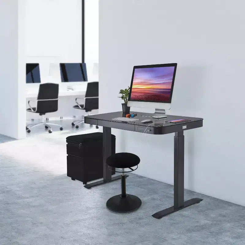 47 Airlift Tempered Glass Electric Standing Desktop Dual 2.4A USB Charging Port Height Adjustable - Seville Classics