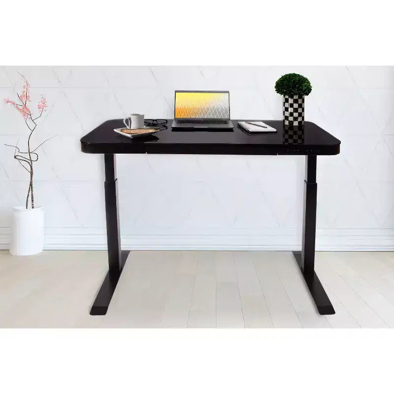 47 Airlift Tempered Glass Electric Standing Desktop Dual 2.4A USB Charging Port Height Adjustable - Seville Classics