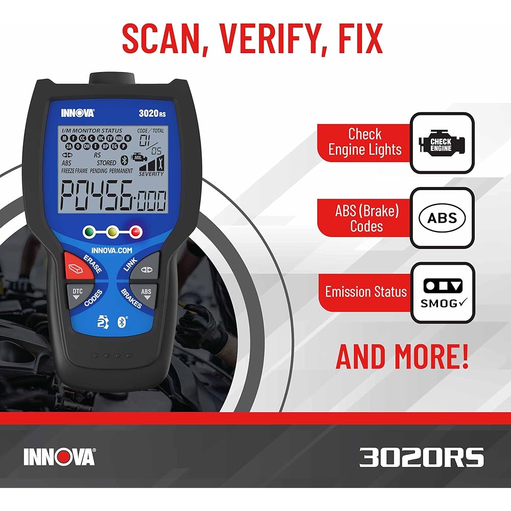 INNOVA 3020RS Fast &amp; Easy-to-Use Check Engine Code Reader, OBD2 Scan tool for ABS Clear with Fix &amp; Part Recommendations, Maintenance Schedules, &amp; Free TSBs on iPhone &amp; Android