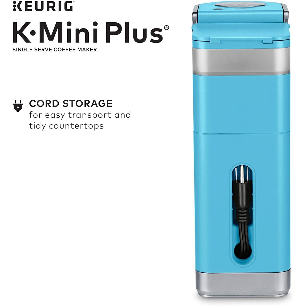 Keurig K-Mini Plus Single Serve K-Cup Pod Coffee Maker, with 6 to 12oz Brew Size, Stores up to 9 K-Cup Pods, Travel Mug Friendly, 1500 watts, Cool Aqua