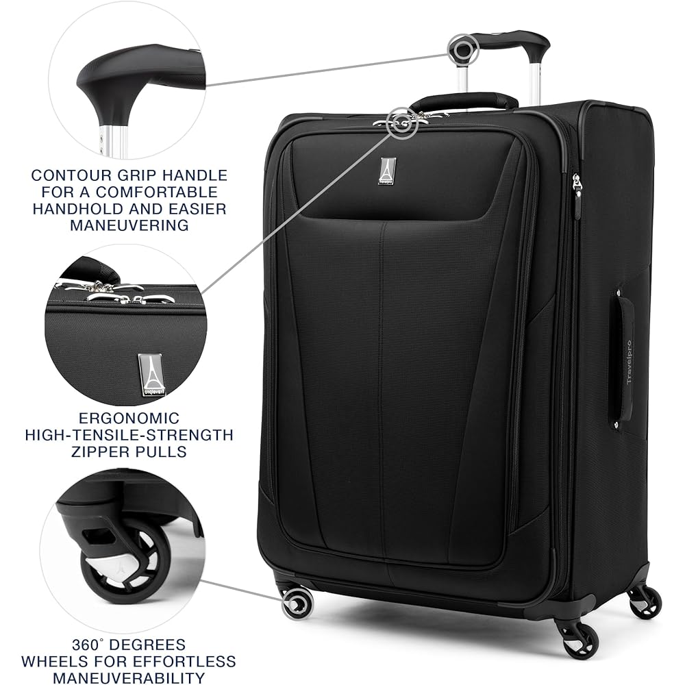 | Travelpro Maxlite 5 Softside Expandable Checked Luggage with 4 Spinner Wheels, Lightweight Suitcase, Men and Women, Black, Checked Large 29-Inch | Suitcases