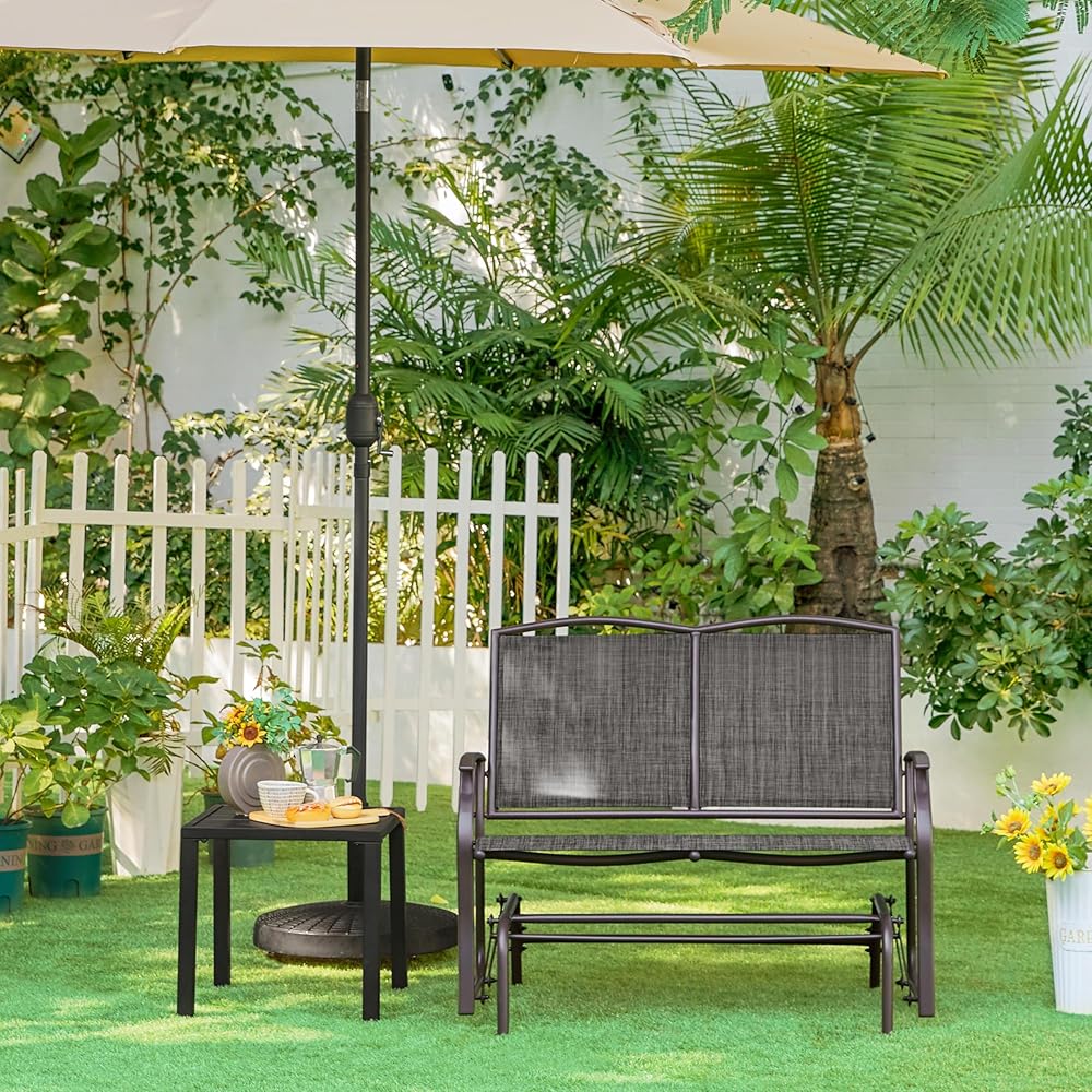 Yaheetech Outdoor Glider 2-Person Outdoor Glide Bench, Patio Glider Chair, Rocking Patio Chairs Loveseat for Backyard, Poolside, Garden,Porch, Heavy Duty Steel Frame, Gray