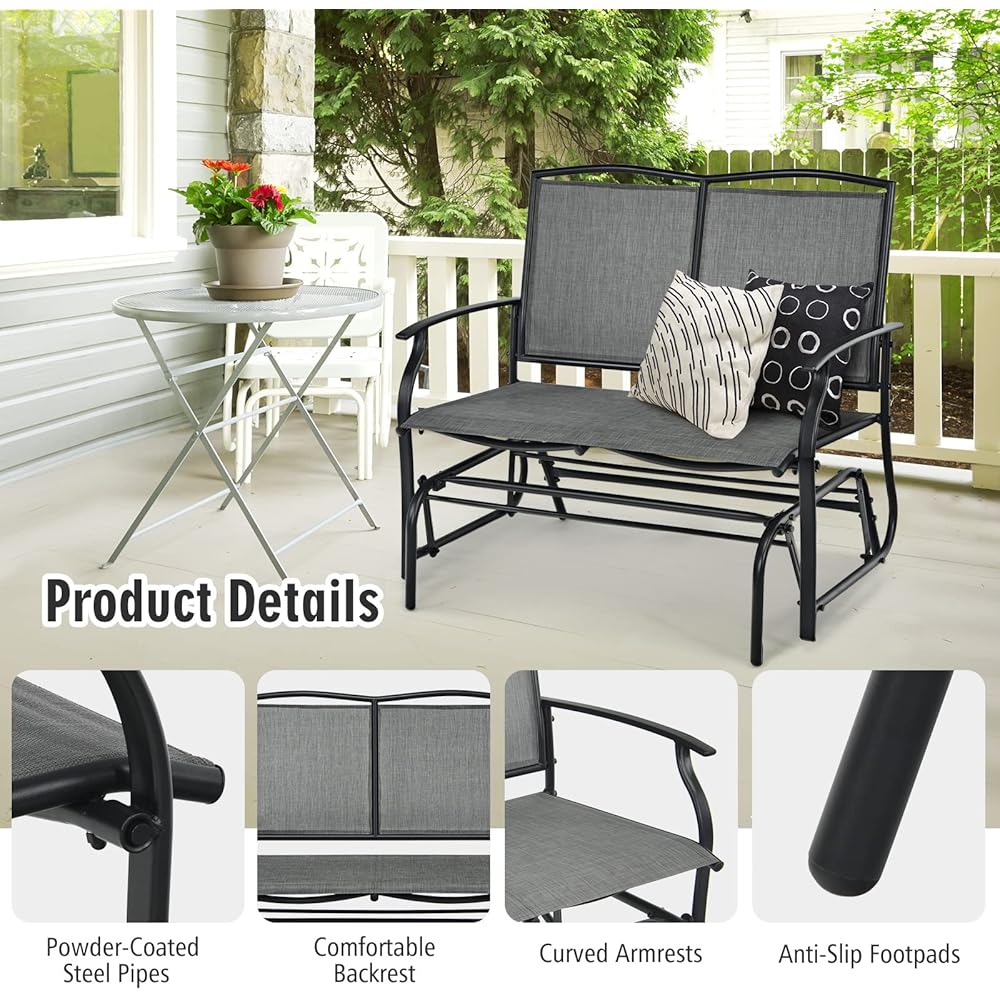 AUGESTER Outdoor Swing Glider Chair for 2 Persons, Rocking Seating Patio Bench w/Coated Steel Frame, Patio Loveseat for Backyard, Garden (Grey)