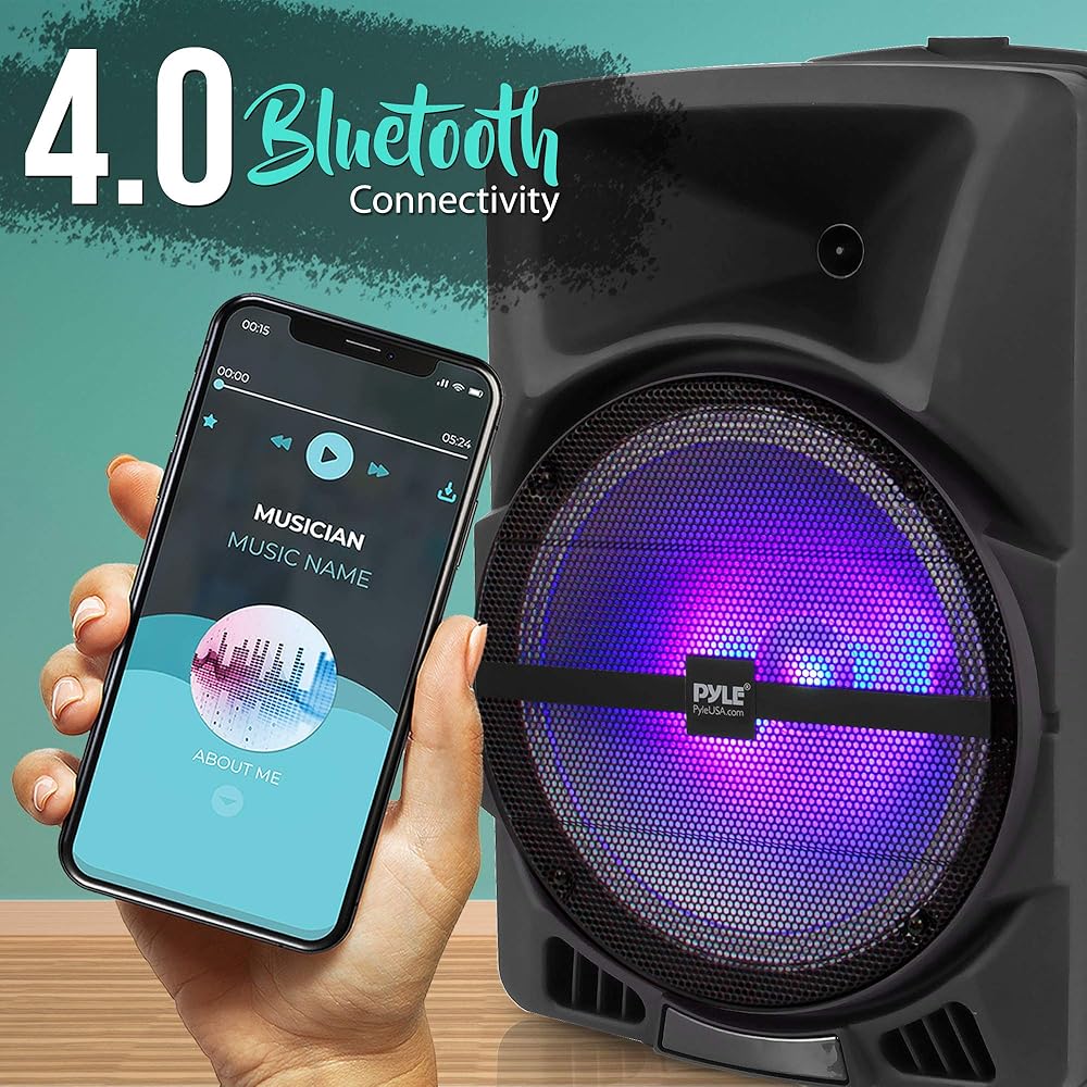 Pyle Wireless Portable PA Speaker System 800W Powered Bluetooth Indoor &amp; Outdoor DJ Stereo Loudspeaker with MP3 AUX 3.5mm Input, Flashing Party Light &amp; FM Radio-PPHP1244B,Black