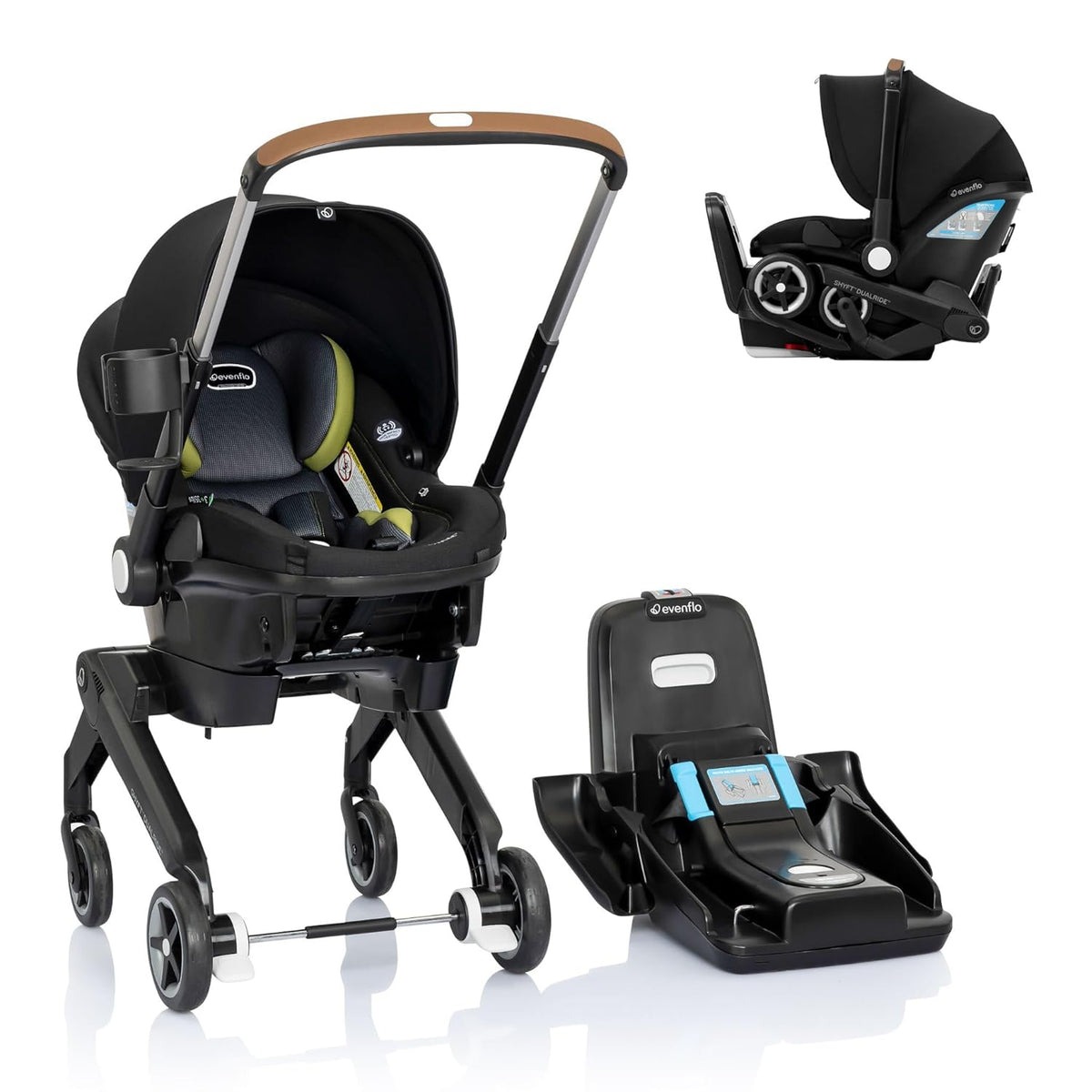 Evenflo Shyft DualRide Infant Car Seat and Stroller Combo w/Carryall Storage (Durham Green)