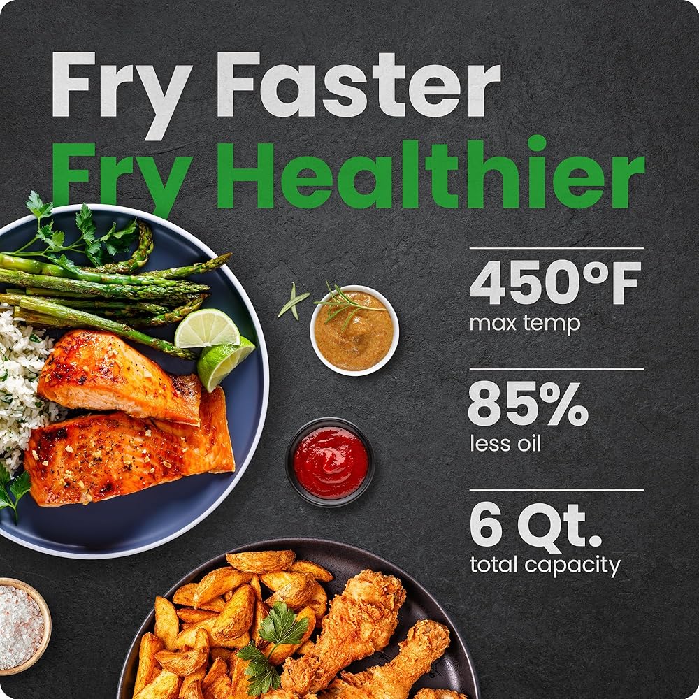 Chefman Air Fryer – 6 QT Compact Airfryer for Quick &amp; Easy Meals, Features Hi-Fry Technology for Extra Crisp, Easy-View Window, Touch Controls with 4 Presets, Nonstick &amp; Dishwasher Safe Basket Black