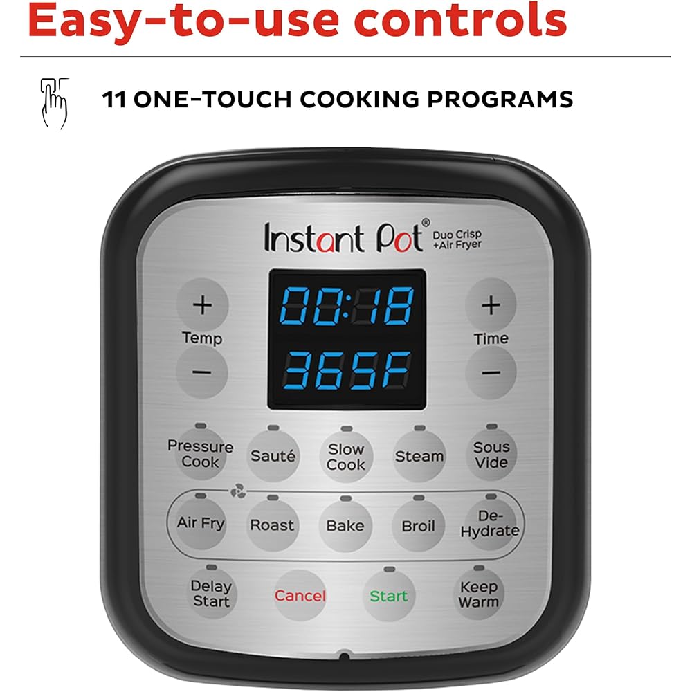 Instant Pot Duo Crisp 11-in-1 Air Fryer and Electric Pressure Cooker Combo with Multicooker Lids that Air Fries, Steams, Slow Cooks, Sautés, Dehydrates, &amp; More, Free App With Over 800 Recipes, 6 Quart