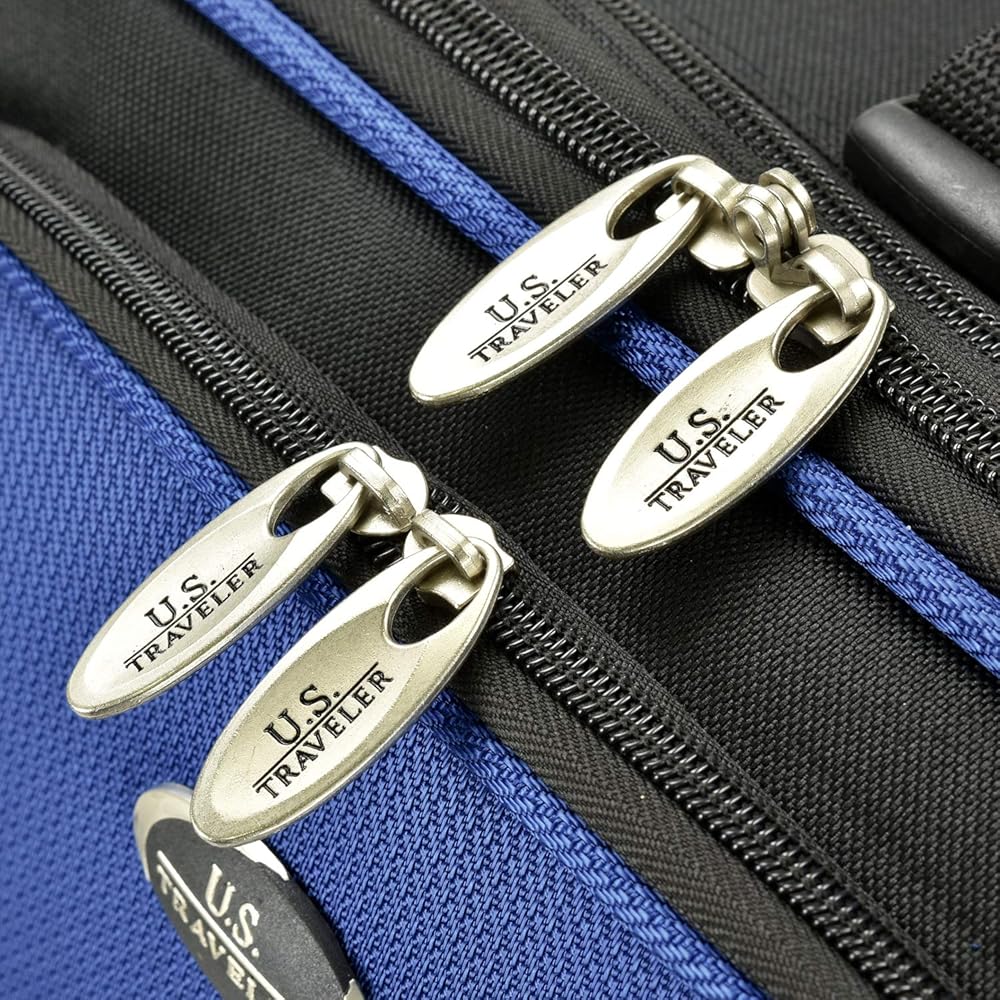 | U.S. Traveler New Yorker Lightweight Softside Expandable Travel Rolling Luggage, Blue Dobby, 3-Piece Set (15/21/29) | Luggage Sets
