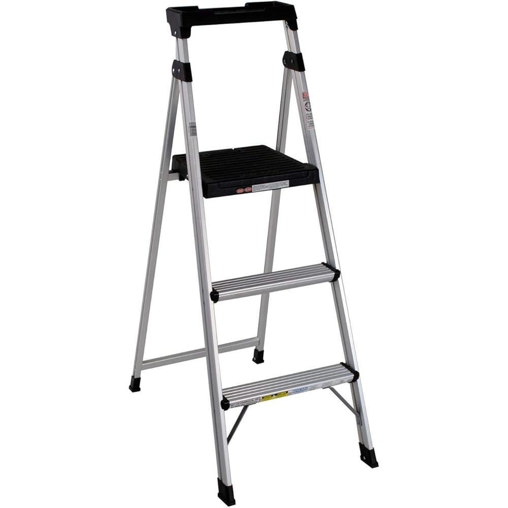 Cosco 3-Step Lightweight Aluminum Folding Step Ladder with Non-Marring Leg Tips, Slip-Resistant Platform, ANSI Rated 225 lbs, Home Furniture and Furnishings