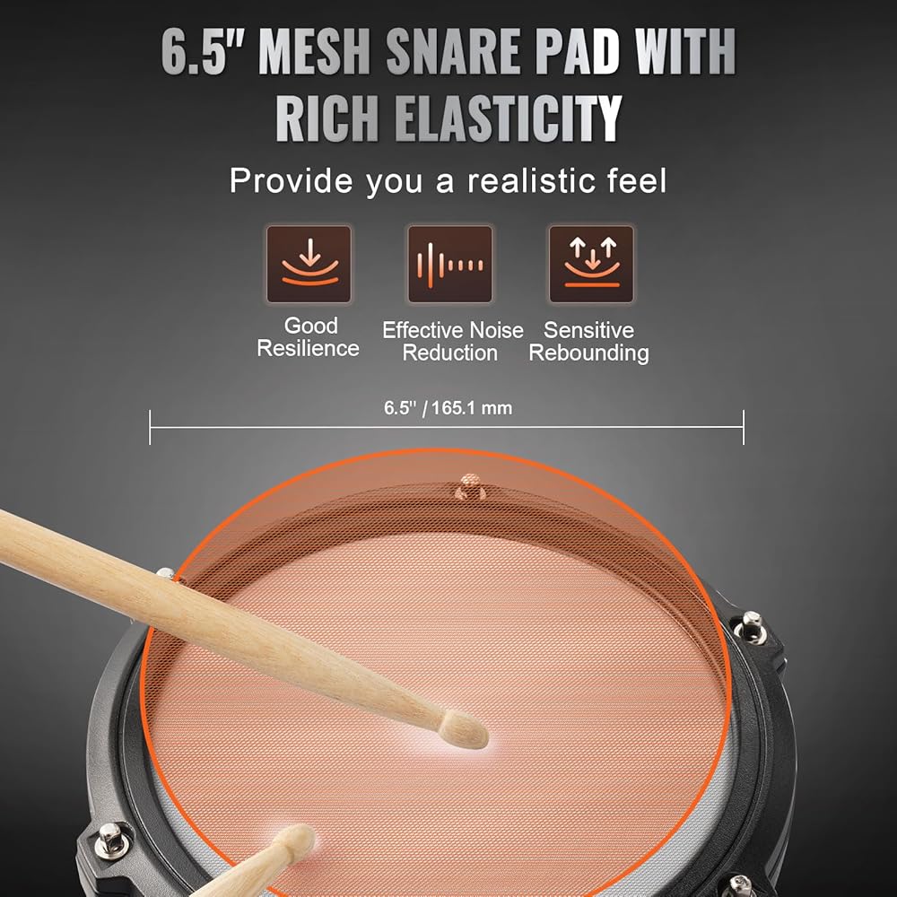 VEVOR Electric Drum Set, 15 Drum Kits &amp; 150 Sounds Electronic Drum Kit, USB MIDI Supported 6.5 in Quiet Mesh Snare Electric Drum Set with 10 in Cymbals Drum Sticks &amp; Headphone, for Beginners &amp; Adults