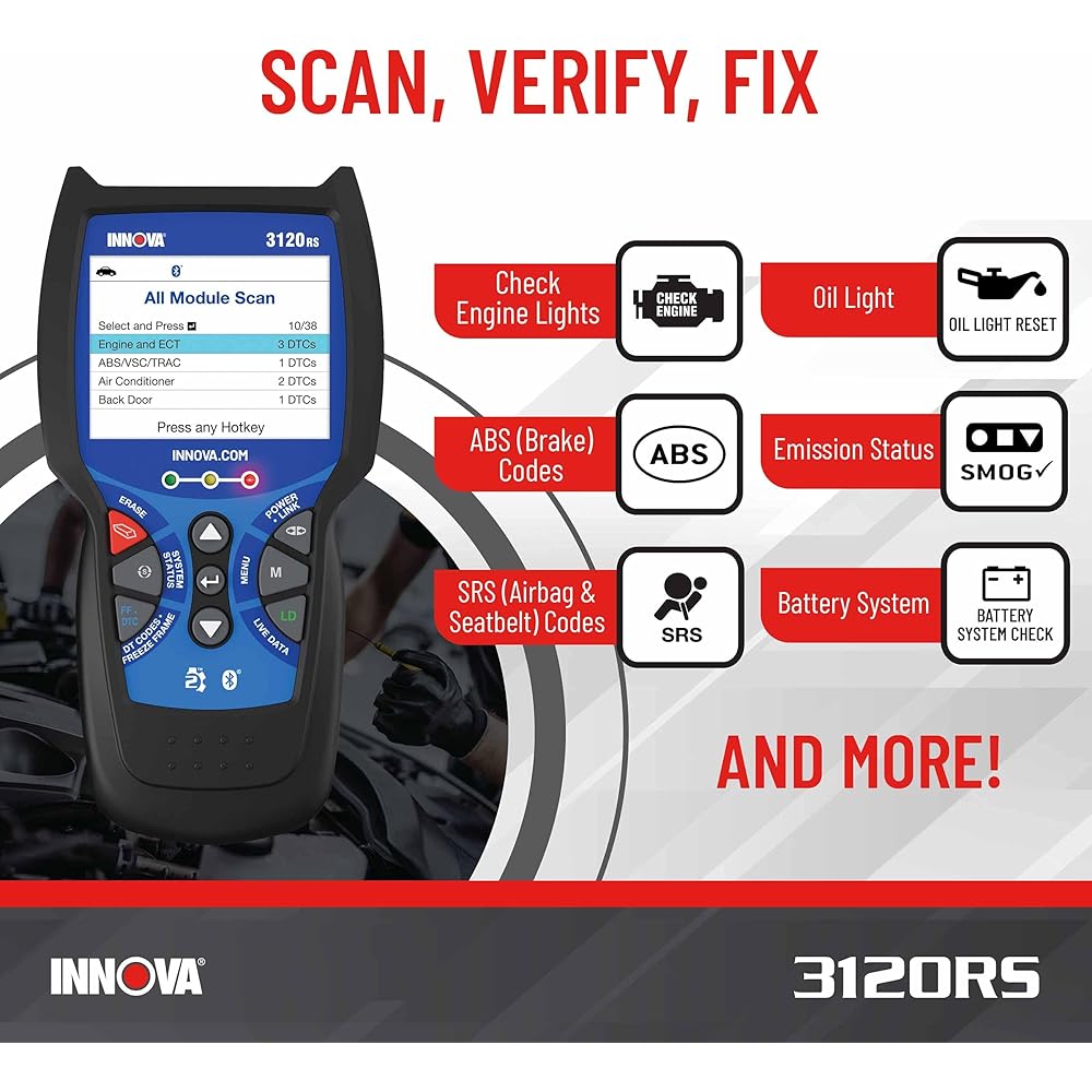 Innova 3120RS Code Scanner Professional OBD2 Scanner Smog Test Scan Tool ODB1 Adapters RepairSolutions2 App