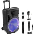 PyleUsa Portable Bluetooth PA Speaker-300W 12” Rechargeable Indoor/Outdoor BT Karaoke Audio System LED Display, FM/AUX/MP3/USB/SD,1/4" in, Handle, Wheels-Wireless &amp; Wired Mic, Remote Control