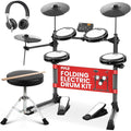 Pyle Electronic Drum Set with 4 Quiet Mesh Pads, 180 Sound Styles, 3 Cymbals, 2 Pedals, Throne, Headphones, Sticks, AUX, USB MIDI, Electric Drum Kit for Beginners Students Professionals