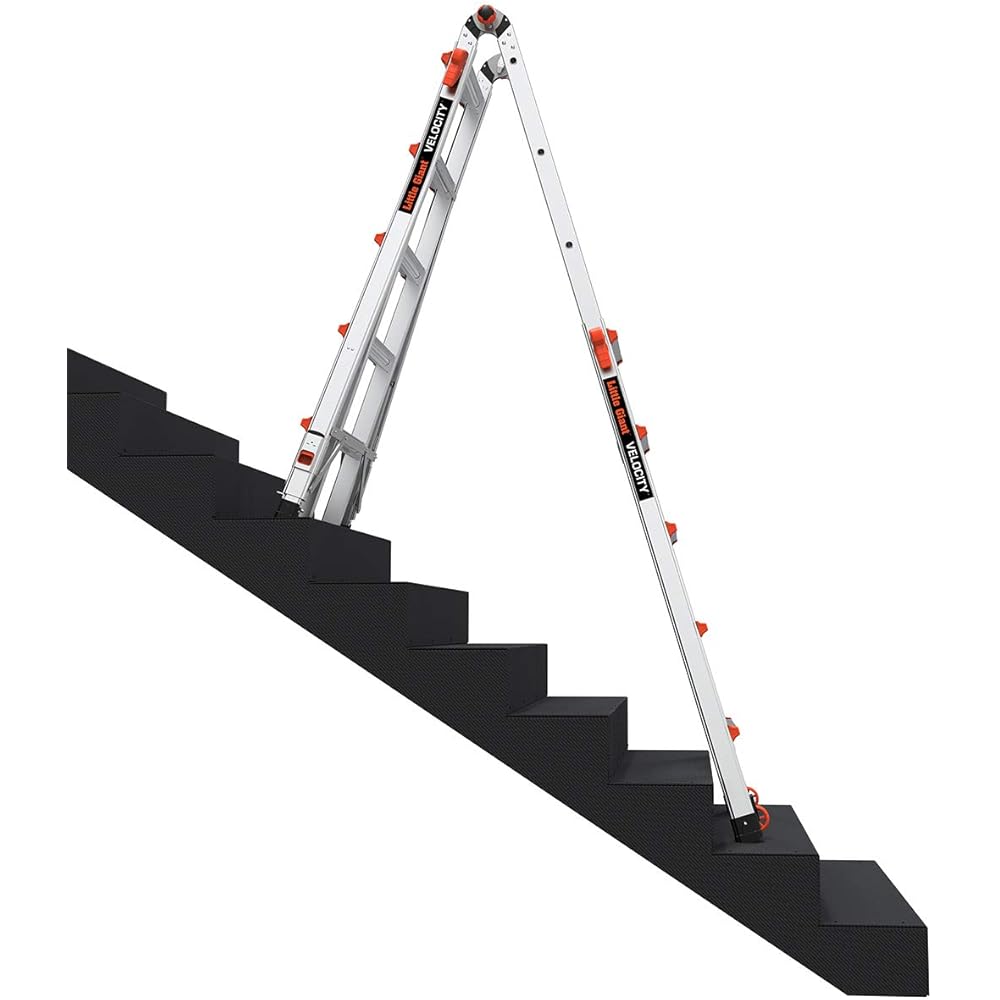 Little Giant Ladders Velocity, 22-Ft Folding Multi-Position Ladder, Aluminum, 300 lb Load Capacity, Type 1A Extra Heavy Duty, 22-Ft Reach, with Ratchet Levelers and Wheels (15422-801)