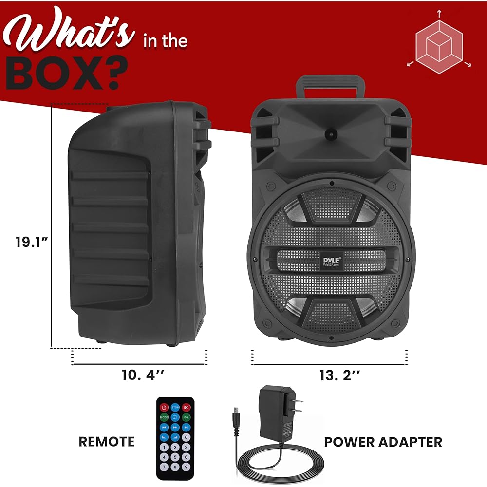 Pyle 12'' Portable Bluetooth Speaker System 800 Watts Karaoke Speaker w/ Latest DJ LED Lights, USB/FM/BT/Aux/Remote Control/Mic Inputs &amp; Built-in Rechargeable Battery PPHP1243B
