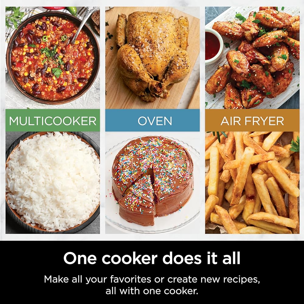 Ninja Combi All-in-One Multicooker, Oven, &amp; Air Fryer, Complete Meals in 15 Mins, 14-in-1 Functions, Combi Cooker + Air Fry, Bake, Roast, Slow Cook and More, 3 Accessories, Stainless Steel, SFP701