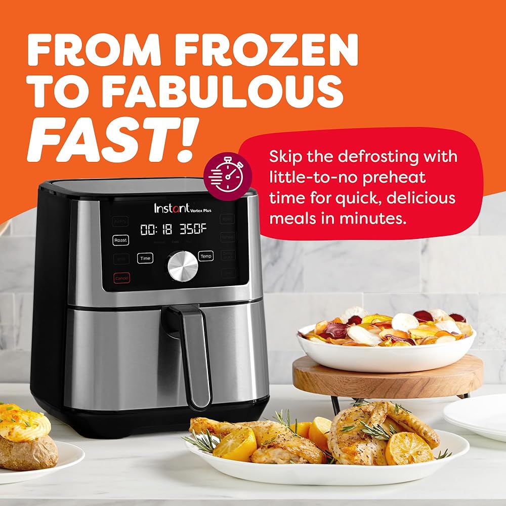 Instant Pot Vortex Plus 4QT Air Fryer, Custom Program Options, 6-in-1 Functions Crisps, Broils, Roasts, Dehydrates, Bakes, Reheats, 100+ In-App Recipes, from the Makers of Instant Pot, Stainless Steel