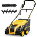 EVEAGE 16 Inch 2-in-1 Electric Dethatcher and Scarifier 5-Position Depth Adjustment,Lawn Dethatcher with 15 Amp Copper Motor, Removeable 14.5-Gal Collection Large Capacity Bag,Quick-Fold,Yellow
