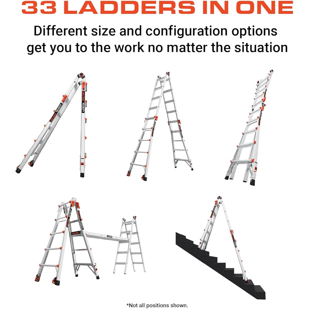 Little Giant Ladders Velocity, 22-Ft Folding Multi-Position Ladder, Aluminum, 300 lb Load Capacity, Type 1A Extra Heavy Duty, 22-Ft Reach, with Ratchet Levelers and Wheels (15422-801)