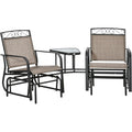 Outsunny Outdoor Glider Chairs with Coffee Table, Patio 2-Seat Rocking Chair Swing with Breathable Sling for Backyard, Garden and Porch, Brown