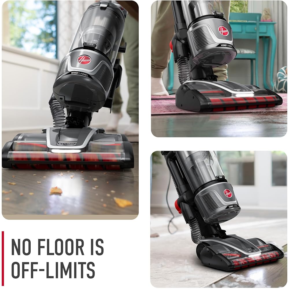 Hoover WindTunnel All-Terrain Dual Brush Roll Bagless Vacuum Cleaner, Corded Upright Vacuum, HEPA Media Filtration, Headlights, Swivel Steering, Corded Vacuum Cleaners for Home Use
