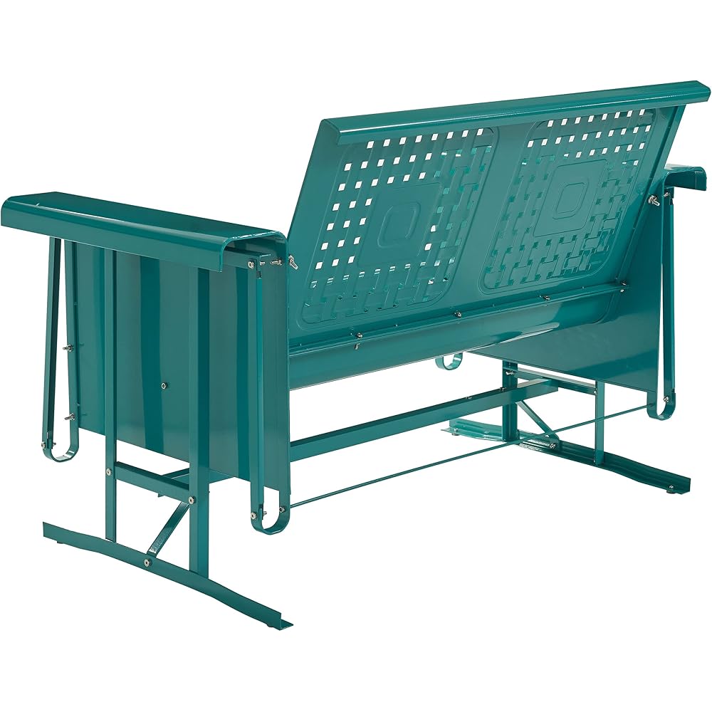 Crosley Furniture Bates Retro Metal Outdoor Loveseat Glider, 2-Person Rocking Patio Bench for Porch, Deck, Turquoise Gloss