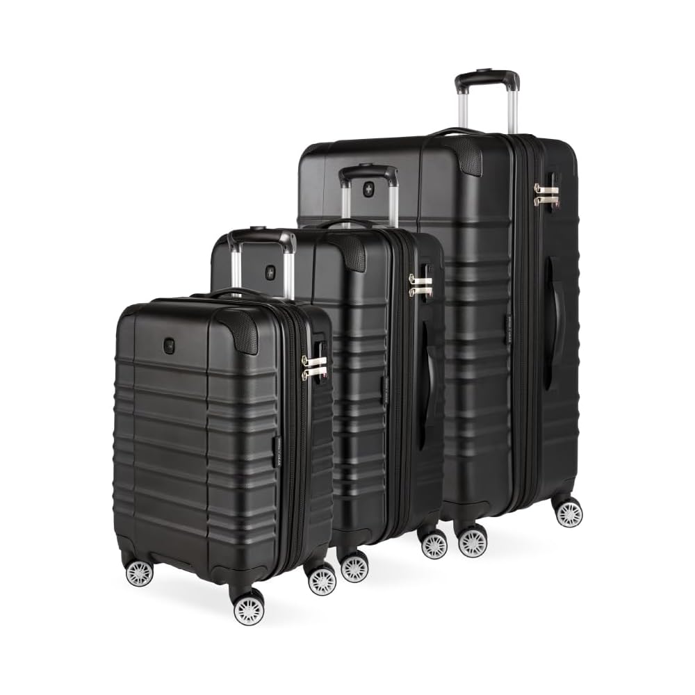 | SwissGear Pro Expandable Lightweight Spinner with TSA Lock, Black Sonic, 3-Piece Set | Luggage Sets