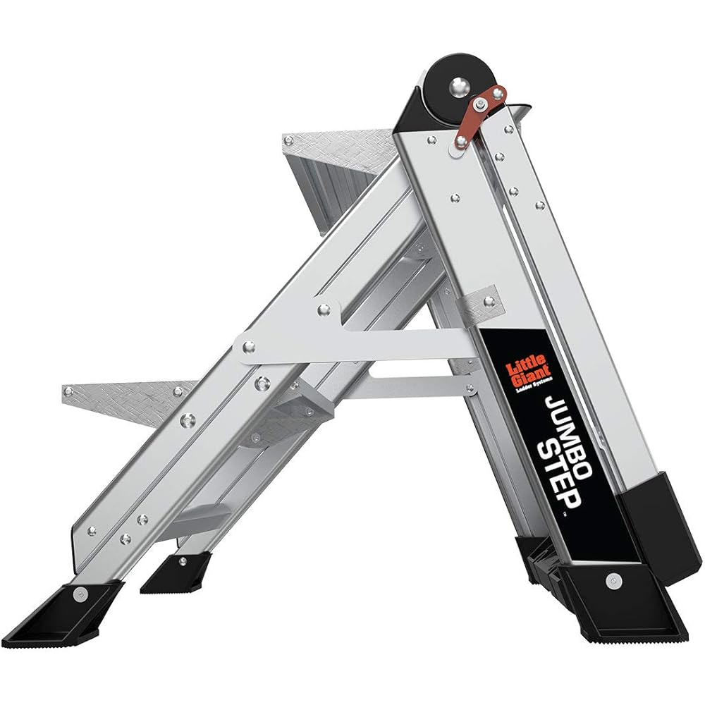 Little Giant Ladders, Jumbo Step, 2-Step, 2 foot, Step Stool, Aluminum, Type 1AA, 375 lbs weight rating, (11902), Silver