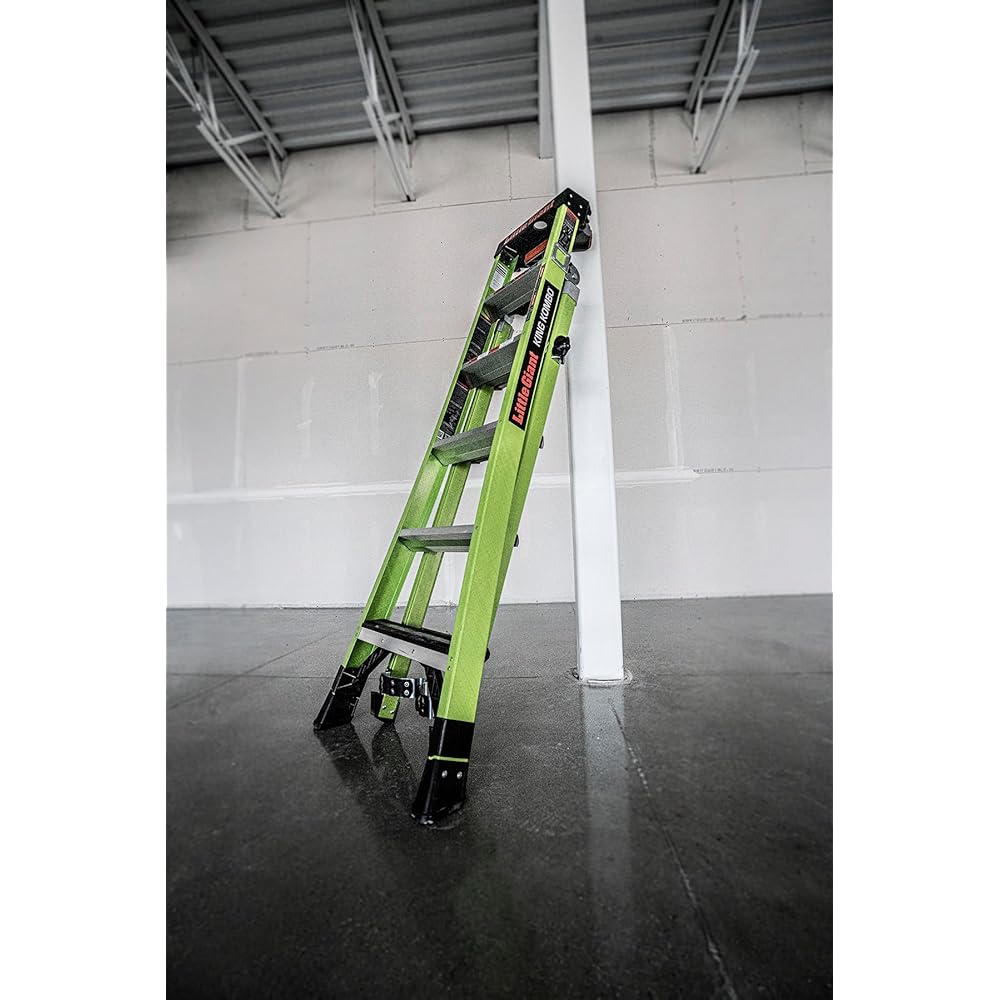Little Giant Ladders, King Kombo 2.0 XT, Industrial, M6, 6 Ft. A Frame, 10 Ft. Extension, Fiberglass, Type 1AA, 375 lbs Weight Rating, (13936-071), Hi-viz Green