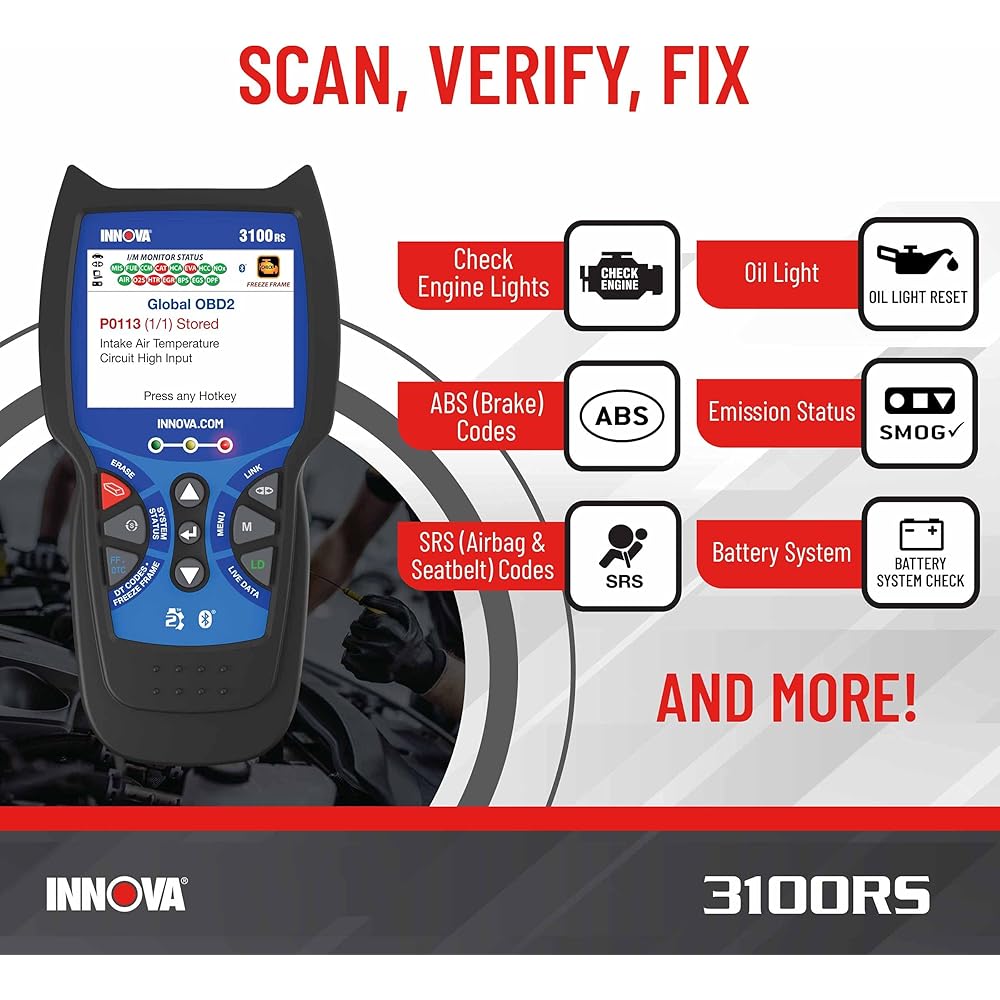 INNOVA 3100RS, OBD2 Scanner, ABS SRS Airbag Scan Tool with Airbag Light &amp; Oil Light Reset, Stream Graph &amp; Record Live Data, Get Suggested Repair &amp; Parts on iPhone or Android