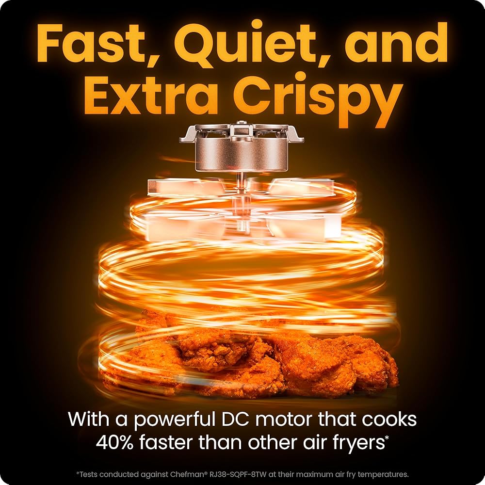 Chefman Air Fryer TurboFry 7-Qt, 6-in-1 High-Powered 450°F Cooking for Crispier Results, Compact Space-Saving Design, Air Fry, Bake, Broil, Reheat, Dehydrate, Defrost, Fast &amp; Even Cooking – Black