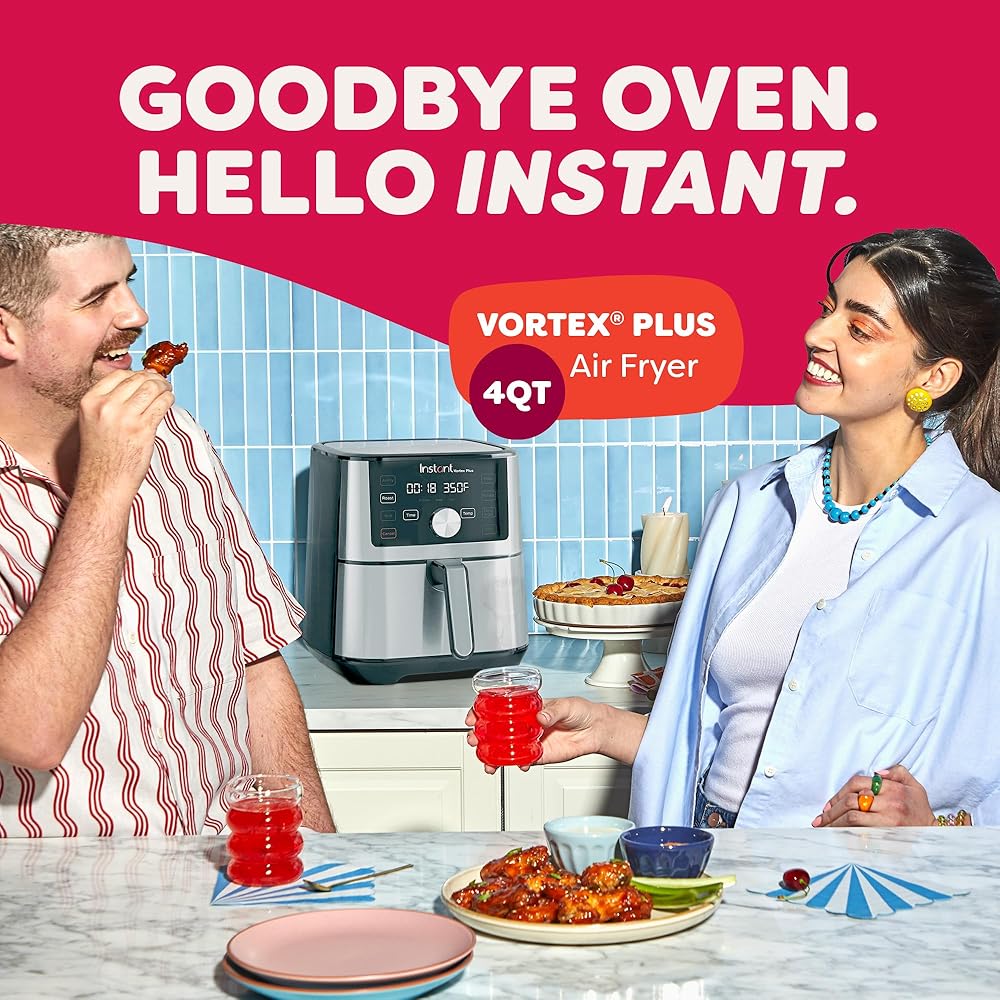 Instant Pot Vortex Plus 4QT Air Fryer, Custom Program Options, 6-in-1 Functions Crisps, Broils, Roasts, Dehydrates, Bakes, Reheats, 100+ In-App Recipes, from the Makers of Instant Pot, Stainless Steel